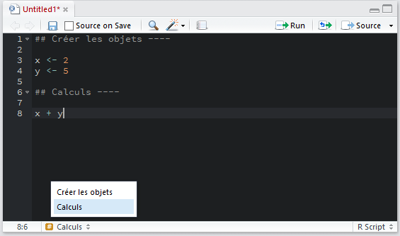 Navigation rapide dans les scripts sous RStudio