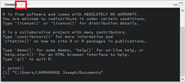 Affichage du répertoire de travail sous RStudio